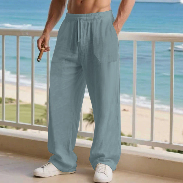 Men's oversized Relax cargo pants made of linen-cotton blend with elastic drawstring waistband and large patch pockets Mune Fashion