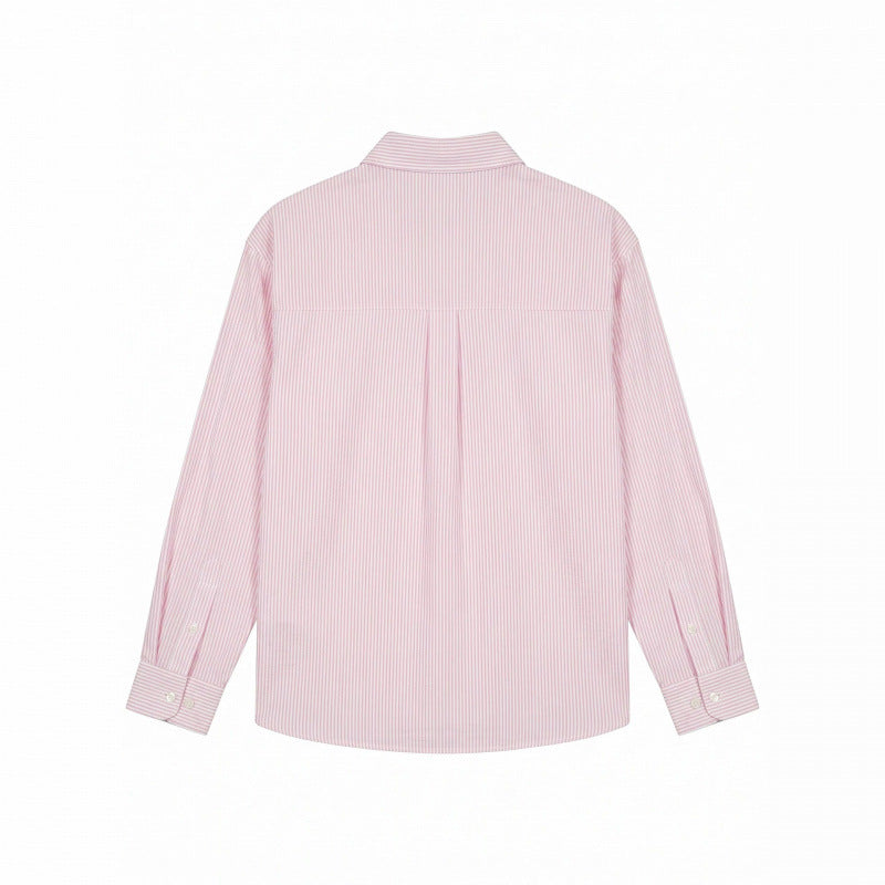 Women Oversize Striped Shirt with Hand-Drawn Dog Print and Chest Pocket Mune Fashion