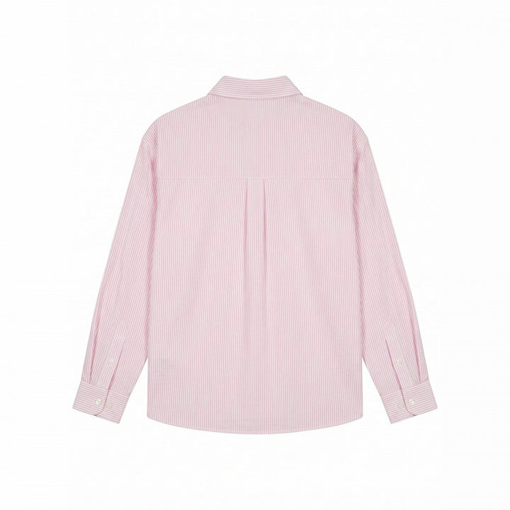 Women Oversize Striped Shirt with Hand-Drawn Dog Print and Chest Pocket Mune Fashion
