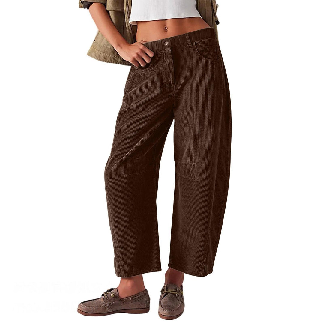 Women Wide Cord Pants with High Waist, Cropped Leg and Side Pockets Mune Fashion