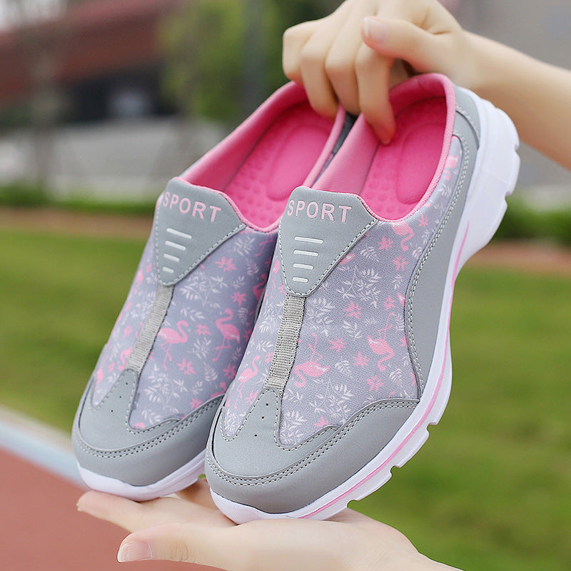 Ladies slip-on sneakers with flamingo motif, elastic entry and cushioned EVA sole Mune Fashion