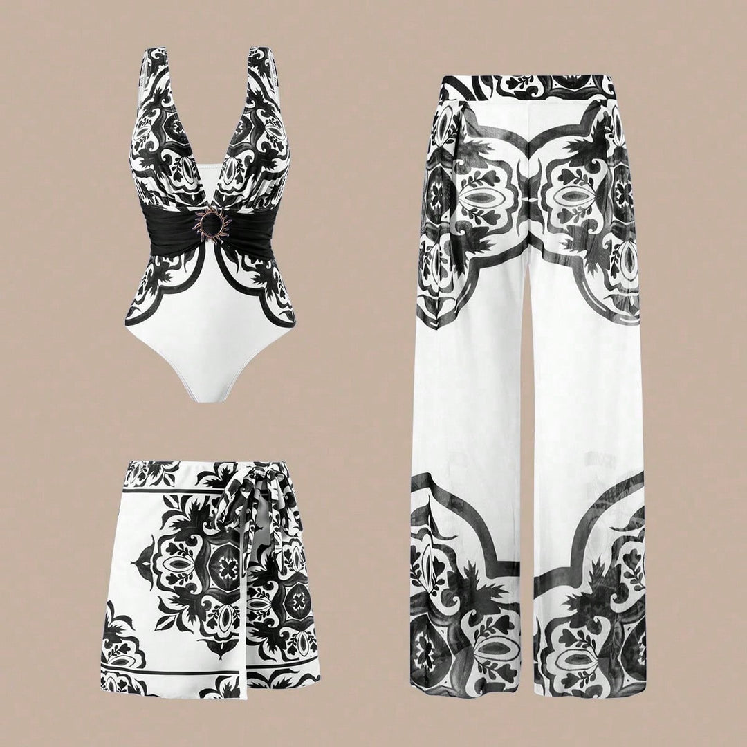 Ladies Elegant Swimsuit with Matching Beach Shorts Set Mune Fashion