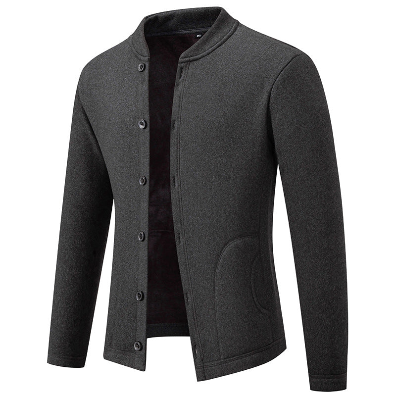 Men's Stand Collar Cardigan with Button Placket and Lightweight Wool Blend Mune Fashion