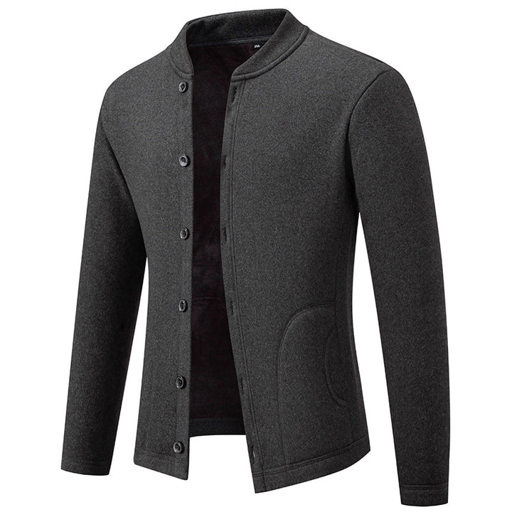 Men's Stand Collar Cardigan with Button Placket and Lightweight Wool Blend Mune Fashion