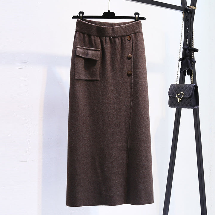 Women's Elegant Knit Skirt with Practical Side Pocket Mune Fashion