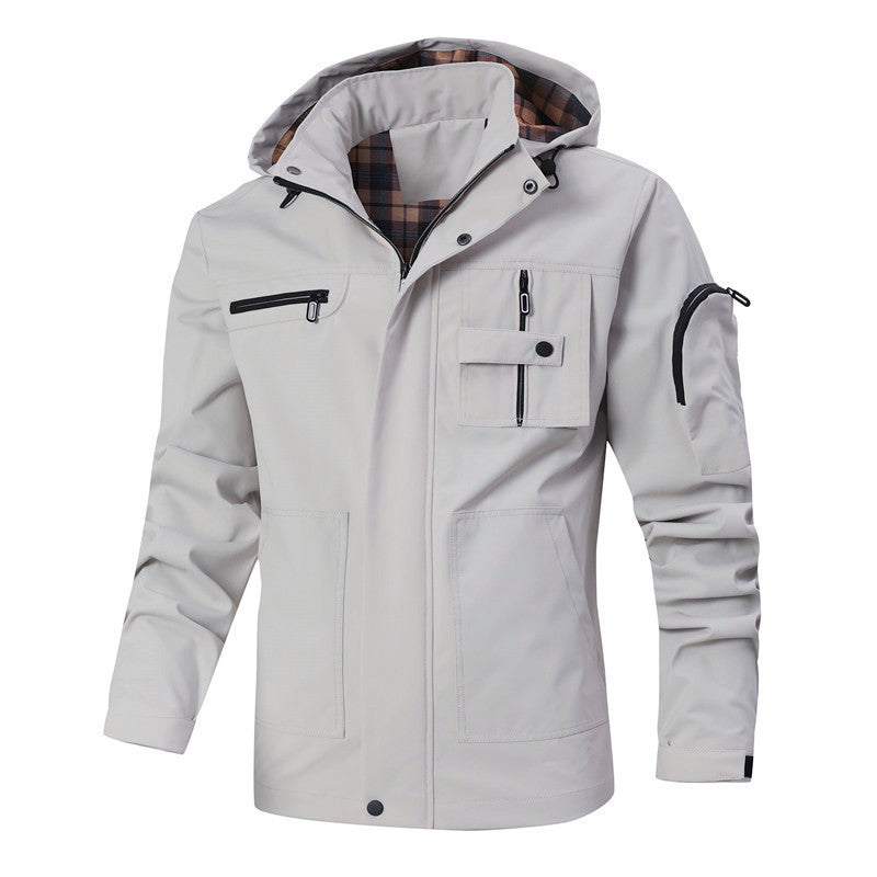 Men's Windproof Softshell Jacket with Hood, Checked Inner Lining and Multifunction Pockets Mune Fashion