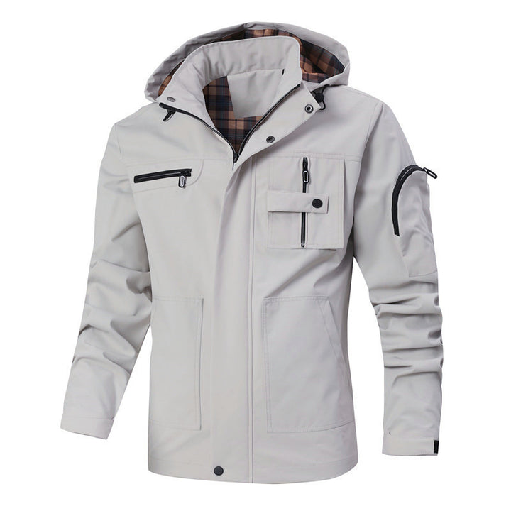 Men's Windproof Softshell Jacket with Hood, Checked Inner Lining and Multifunction Pockets Mune Fashion