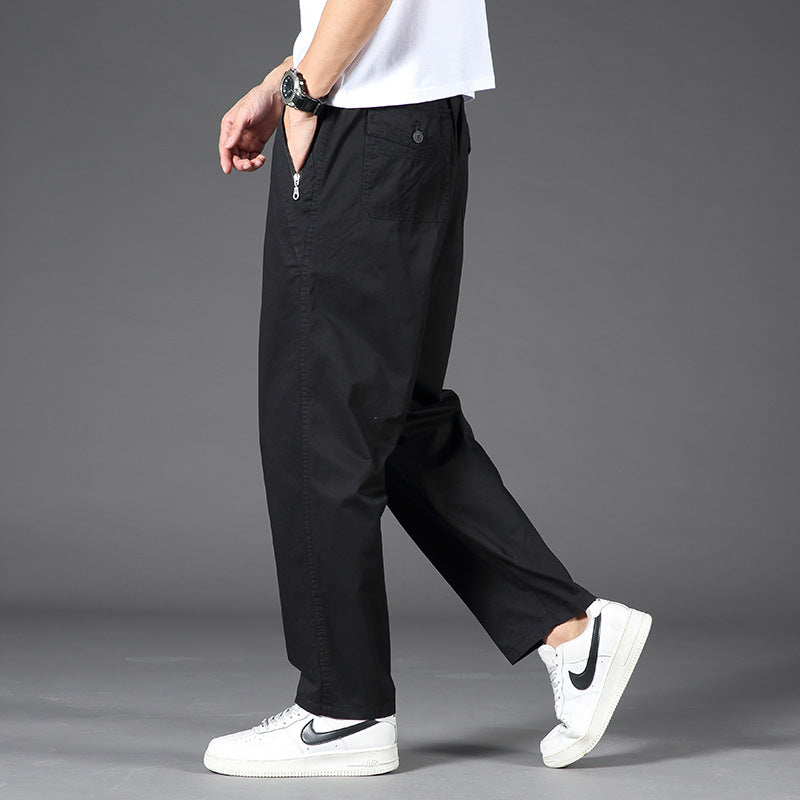 Men's Wide Relaxed Chino Pants with Straight Leg & Elastic Comfort Waist Mune Fashion