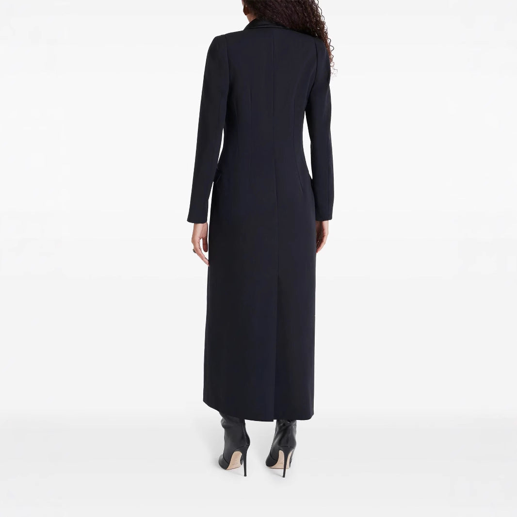 Women's max dress in tuxedo blazer style with shawl collar and single-button closure Mune Fashion