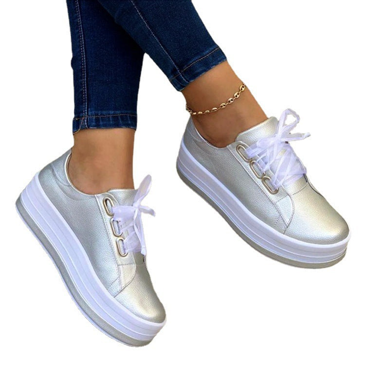 Ladies' platform lace-up shoe with extra high rubber platform, metallic eyelets, and padded entry Mune Fashion