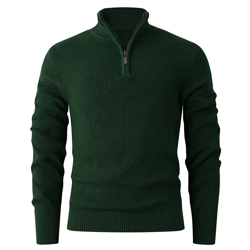 Men's nan Slim-Fit Half-Zip Knit Sweater made of Merino Cotton Blend with Reinforced Stand-up Collar Mune Fashion