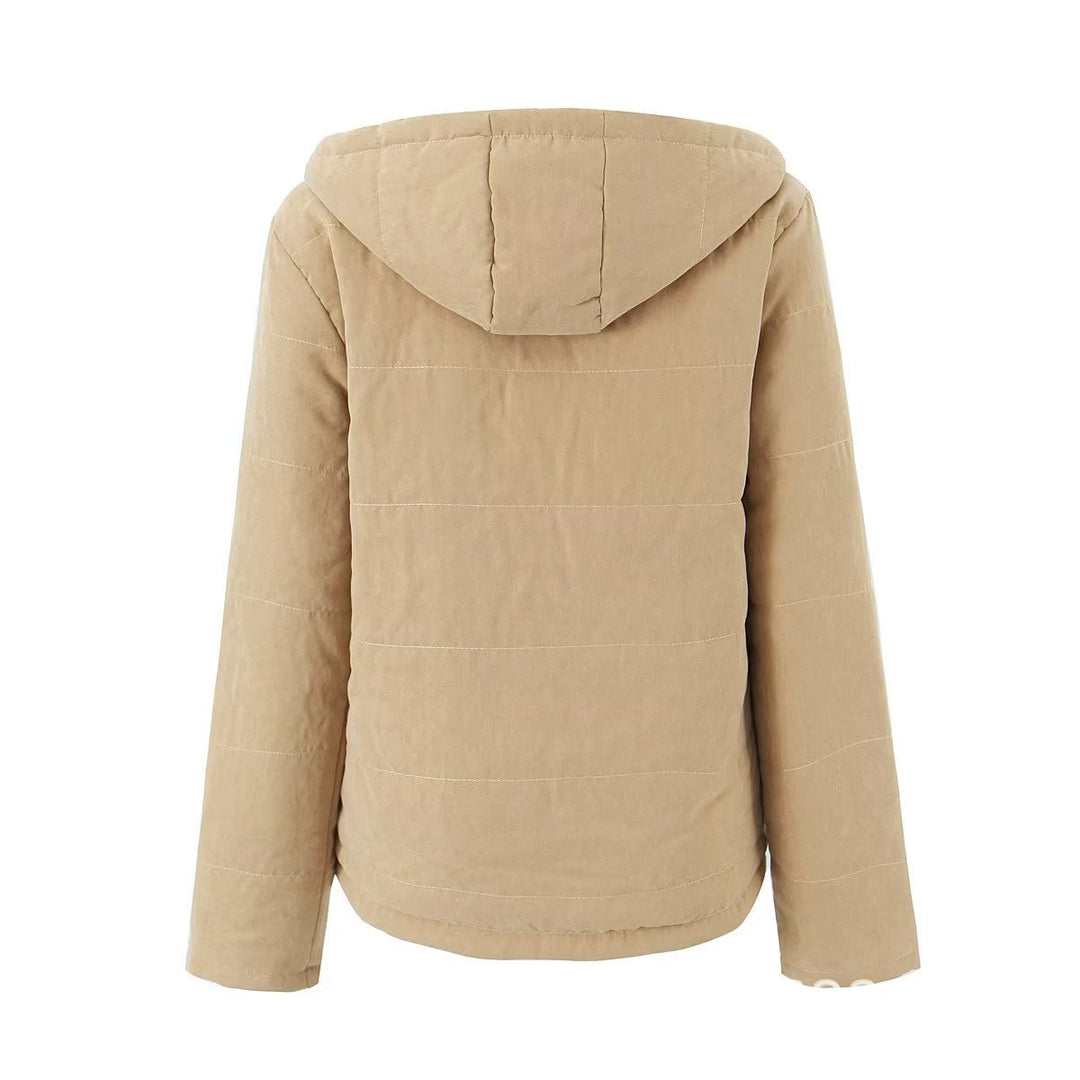 Women's quilted hooded jacket with cozy teddy lining, concealed zipper and flap pockets Mune Fashion