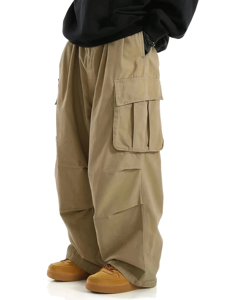 Men's Baggy Cargo Pants with oversized fit, elastic drawstring waistband & multiple flap pockets Mune Fashion