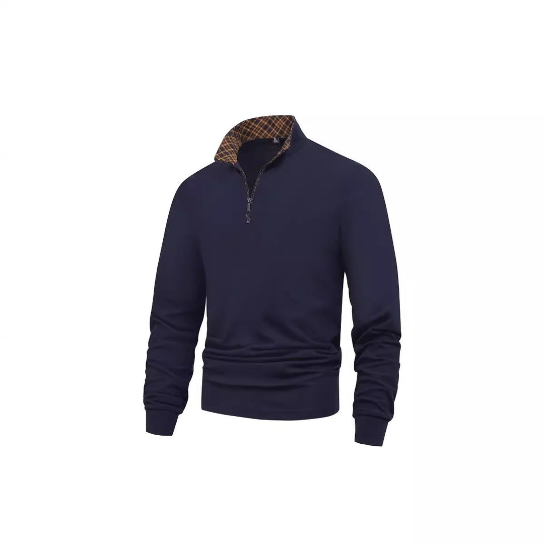 Men's long sleeve half-zip pullover with turtleneck and checked inner collar Mune Fashion