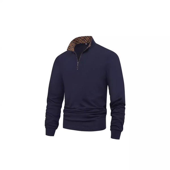 Men's long sleeve half-zip pullover with turtleneck and checked inner collar Mune Fashion
