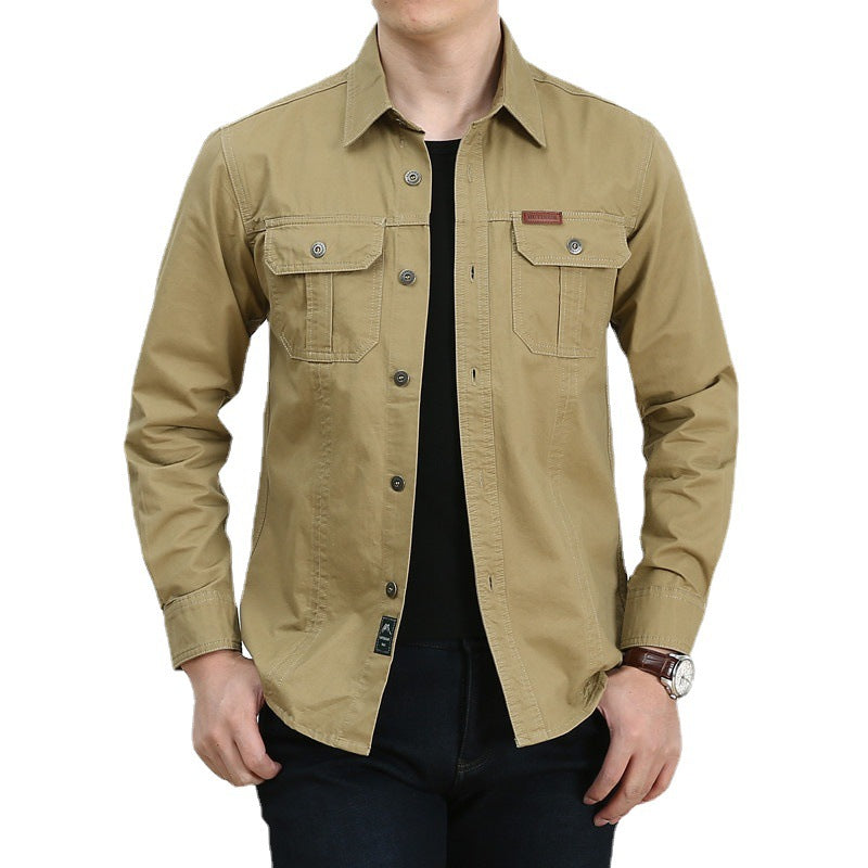 Men's Lightweight Canvas Overshirt in Utility Style with Chest Flap Pockets and Shirt Collar Mune Fashion