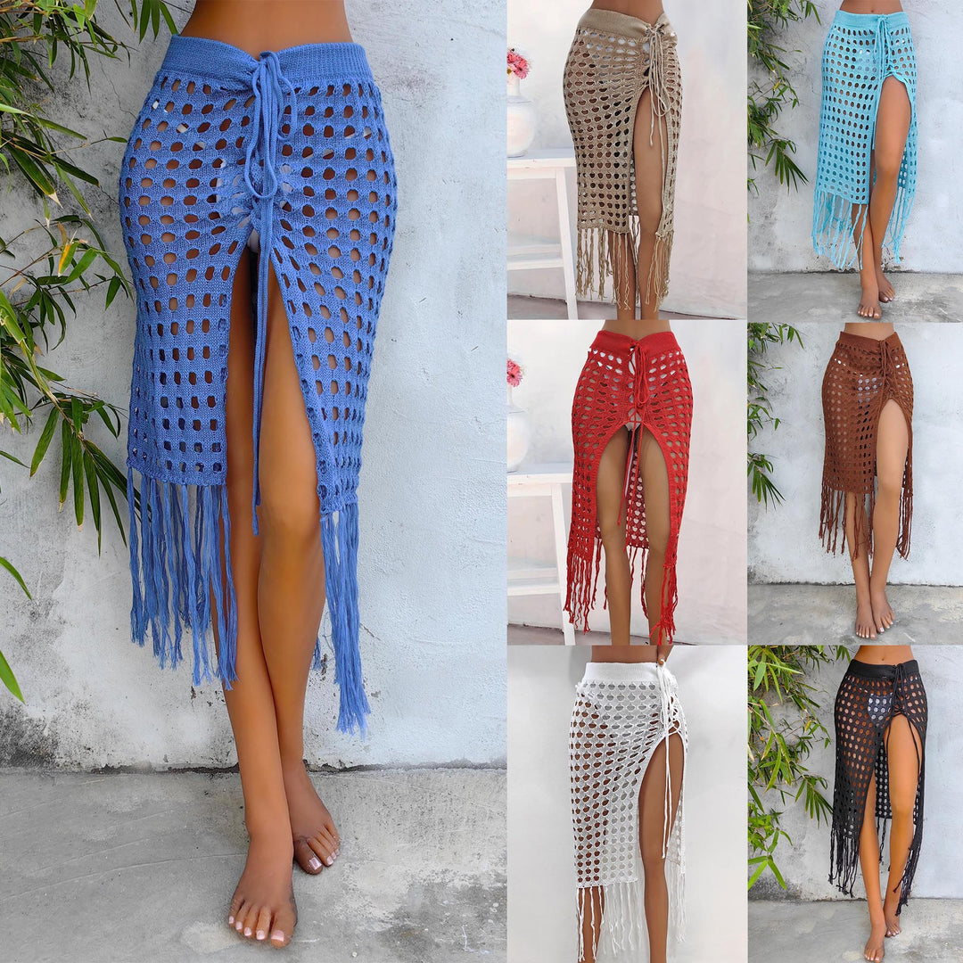Women's crocheted beach sarong with fringes Mune Fashion