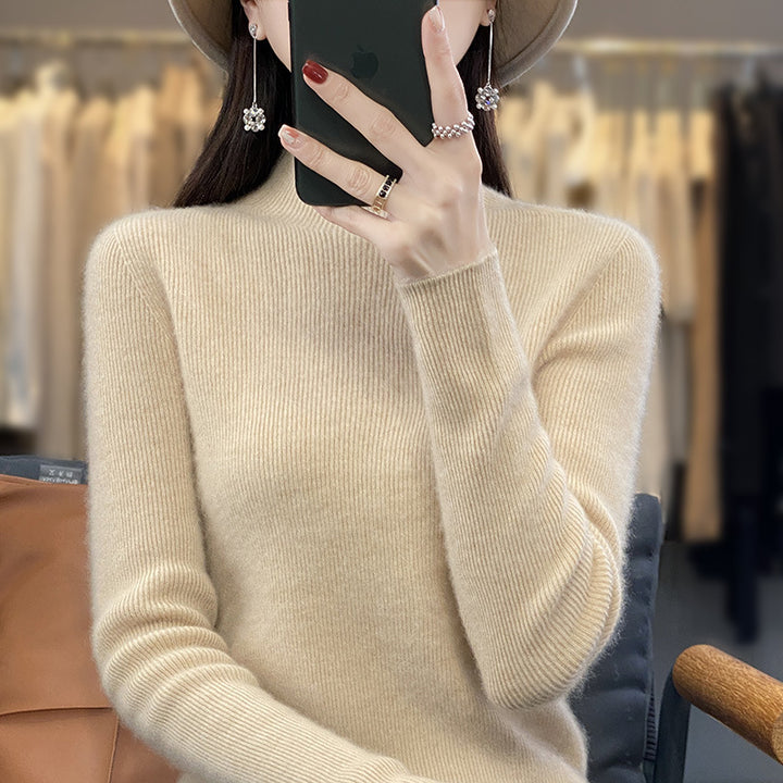 Women's Slim Fine Knit Mock Neck Sweater made of fine Angora Blend Mune Fashion