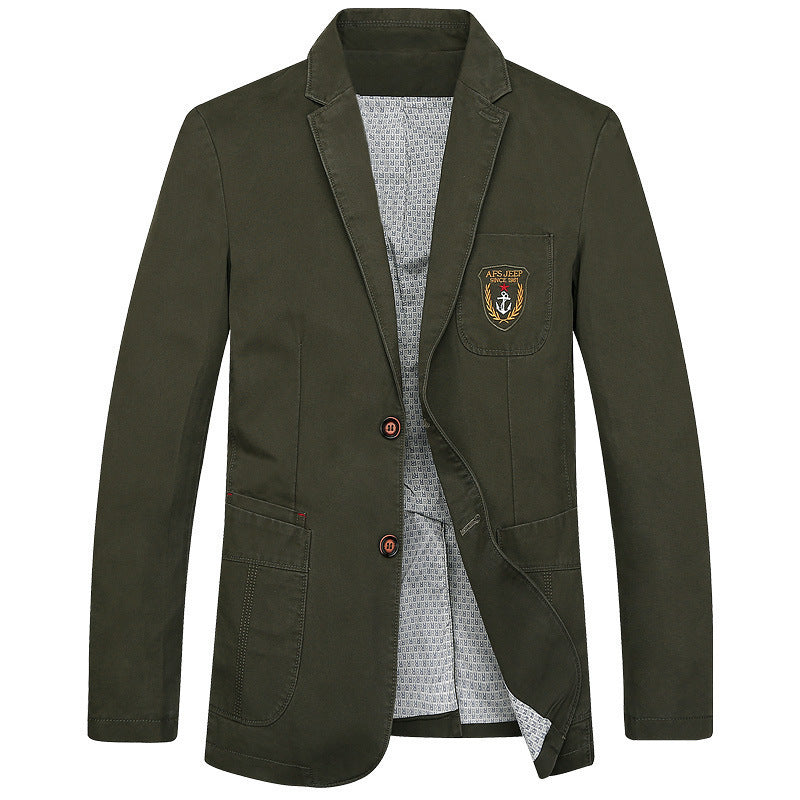 Men's cotton blazer in casual worker style with chest pocket and emblem Mune Fashion