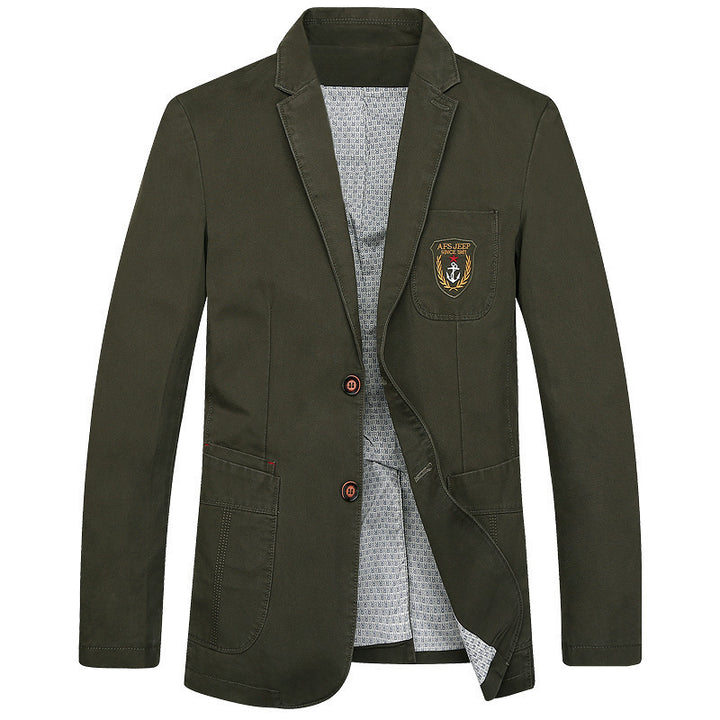 Men's cotton blazer in casual worker style with chest pocket and emblem Mune Fashion