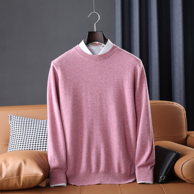Men's Slim Fit Round Neck Sweater made of fine Cashmere Blend with subtle Rib Edge
