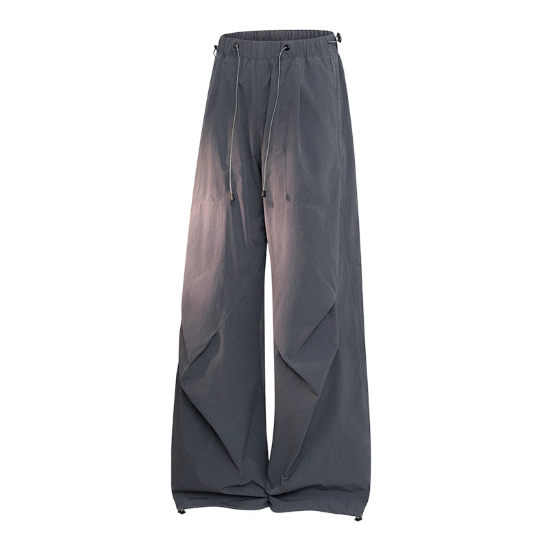 Women's Wide Palazzo Pants with Drawstring Waist, Draped Pleats & Adjustable Hem Mune Fashion