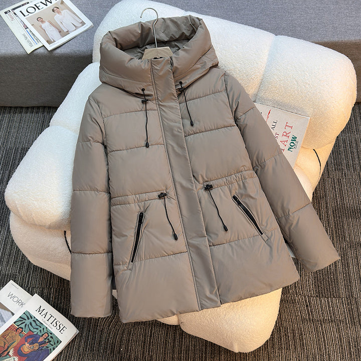 Women's Boxy Puffer Jacket with Padded Insulation, Stand Hood and Drawstrings Mune Fashion