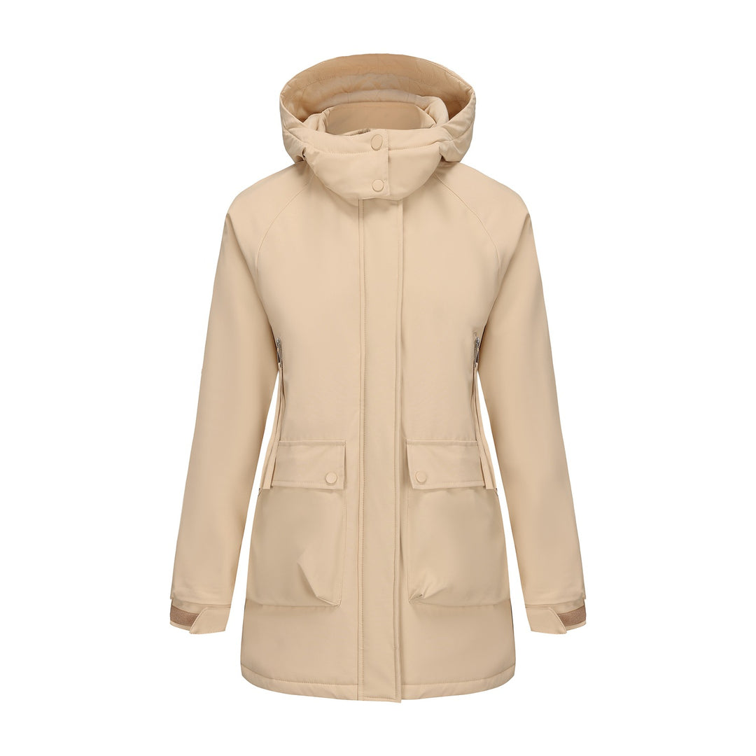 Women's lightweight hooded parka with concealed two-way zipper and patch pockets Mune Fashion
