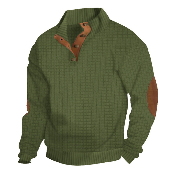 Men's Structured Sweater with Half Button Placket and Elbow Patches Mune Fashion
