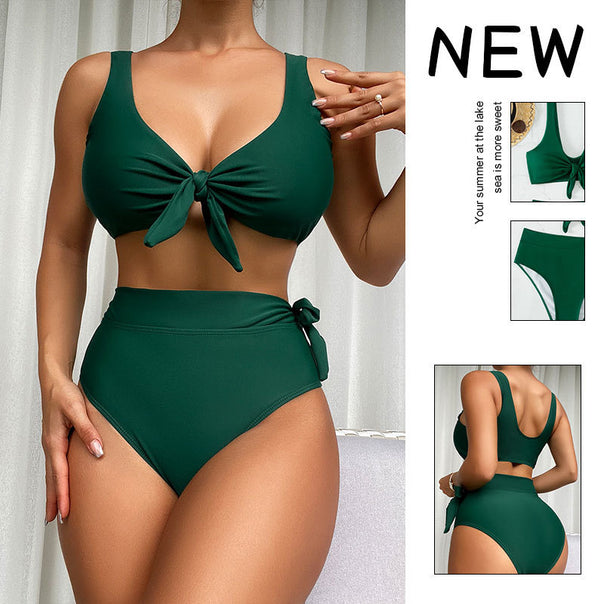 Ladies high-waisted bikini set with fashionable knot design Mune Fashion