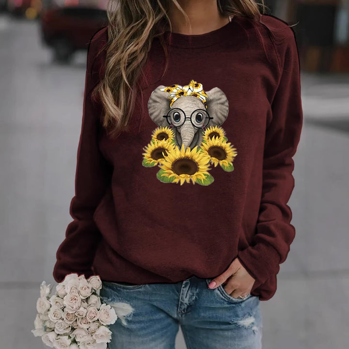 Women’s sweatshirt with elephant print, sunflower motif, and soft fleece Mune Fashion