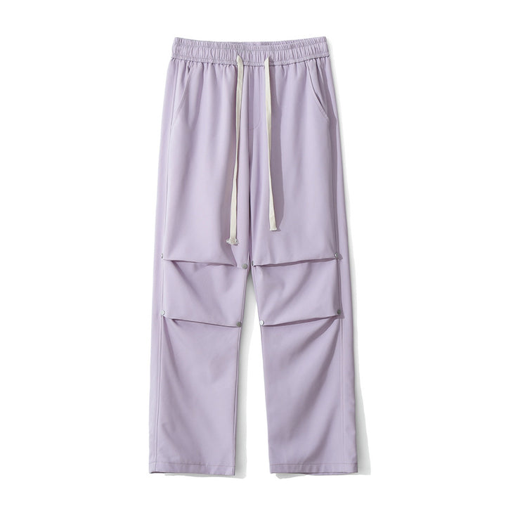 Women Loose Fit Cargo Pants with Snap Button Panels and Drawstring Waist Mune Fashion