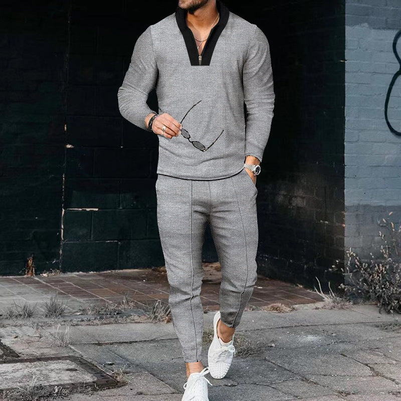 Men's modern leisure set half-zip henley sweater with raglan sleeves and tapered crease joggers Mune Fashion