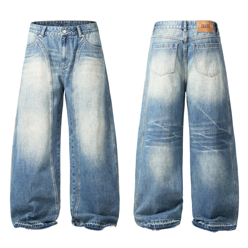 Men's Extra Wide Vintage Denim Jeans with Palazzo Cut and Vertical Seam Design Mune Fashion