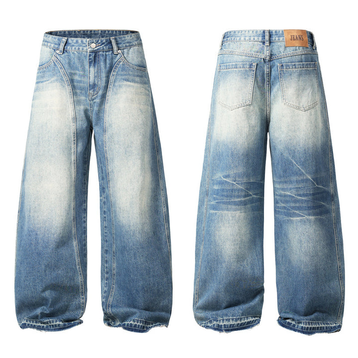 Men's Extra Wide Vintage Denim Jeans with Palazzo Cut and Vertical Seam Design Mune Fashion