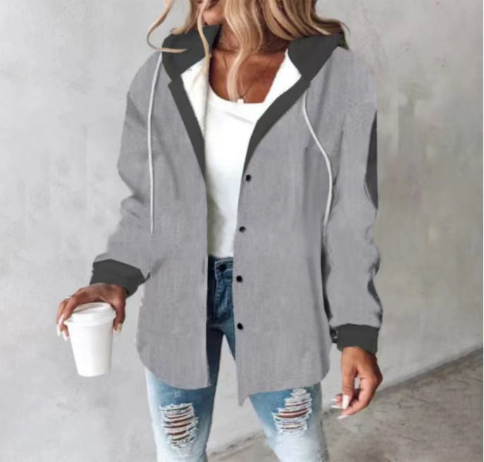 Women's hooded cardigan with stripes and snap button placket Mune Fashion