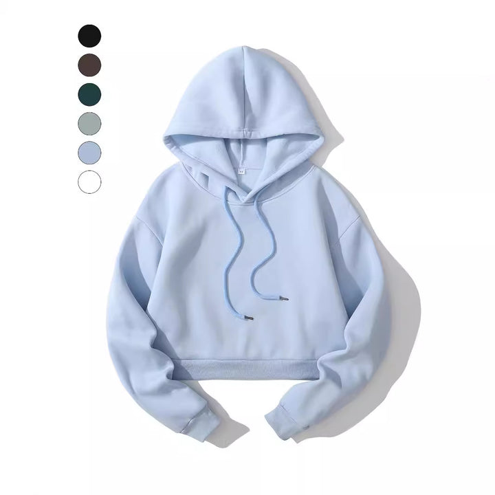 Women's cropped hoodie with soft fleece interior and elastic ribbed hem Mune Fashion