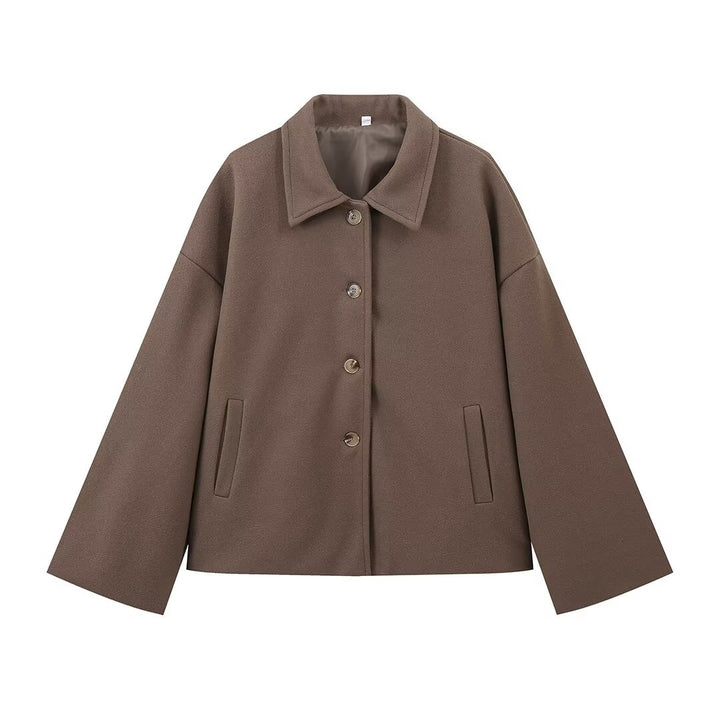 Ladies short jacket in boxy cut made of wool blend with shirt collar and concealed button placket Mune Fashion