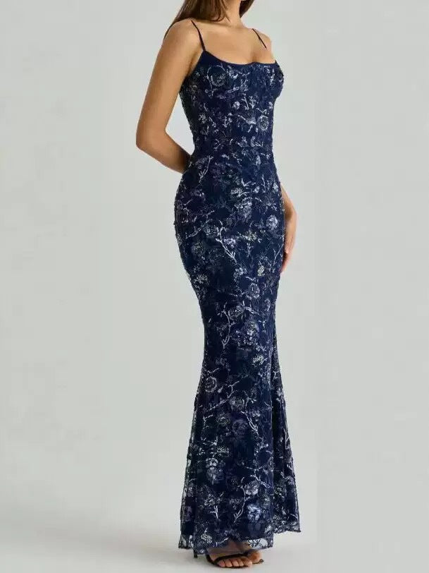 Ladies embroidered corset evening dress with transparent lace and figure-hugging silhouette Mune Fashion