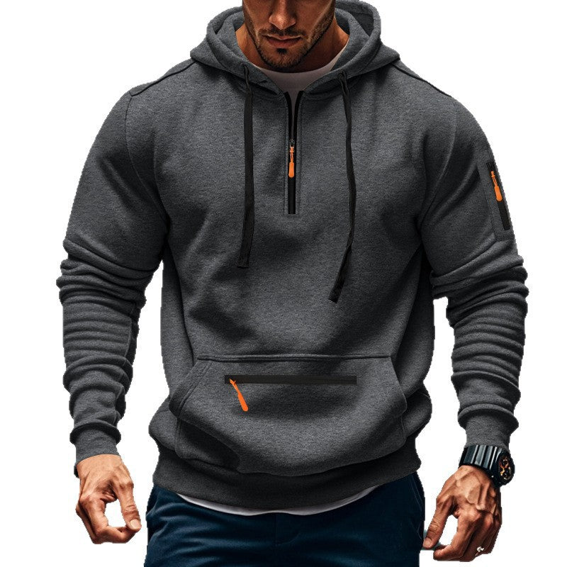 Men's nan technical half-zip hoodie with kangaroo pocket, sleeve pocket and zipper details Mune Fashion