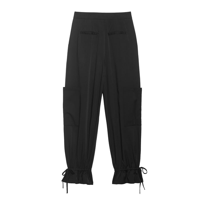 Women Cargo Jogging Pants with Patch Pockets, Pleats and Drawstring Hems Mune Fashion