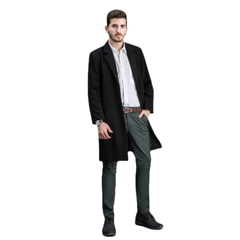 Men Timeless Long Wool Coat with Slim Lapel and Two-Button Closure Mune Fashion
