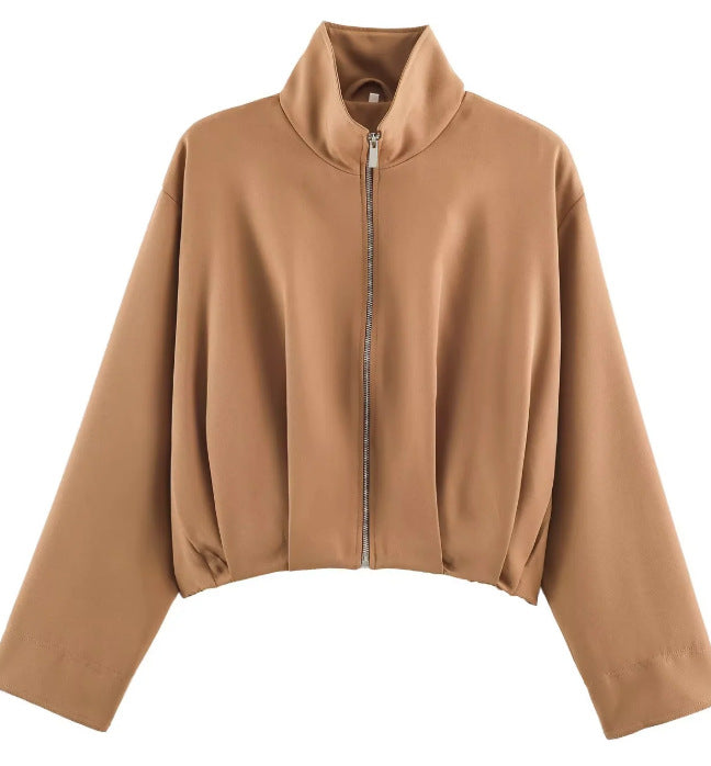 Women’s short-cut boxy blouson with high stand-up collar and dropped shoulders Mune Fashion
