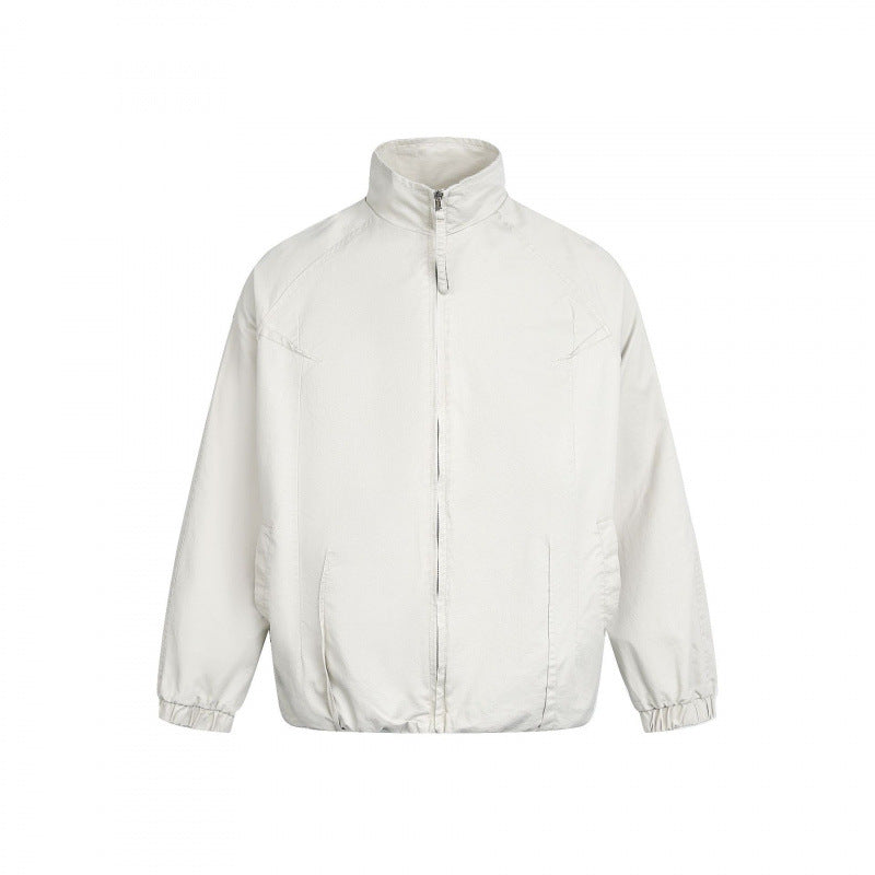 Men's Minimalist Nylon Bomber Jacket with Stand Collar, Raglan Sleeves and Gathered Hem Mune Fashion