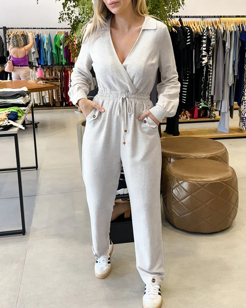 Ladies Stylish Jumpsuit with Wrap Design and Waist Belt Mune Fashion
