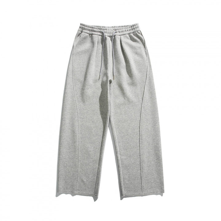 Unisex Loose Cotton Fleece Jogging Pants with Drawstring, Decorative Front Seams and Raw Hem Mune Fashion