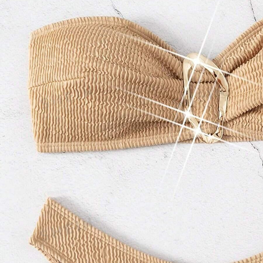 Women's bandeau bikini with fashionable knot design and elegant ring detail Mune Fashion