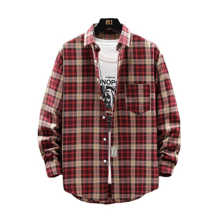 Men's brushed cotton flannel shirt plaid wide cut with breast pocket Mune Fashion