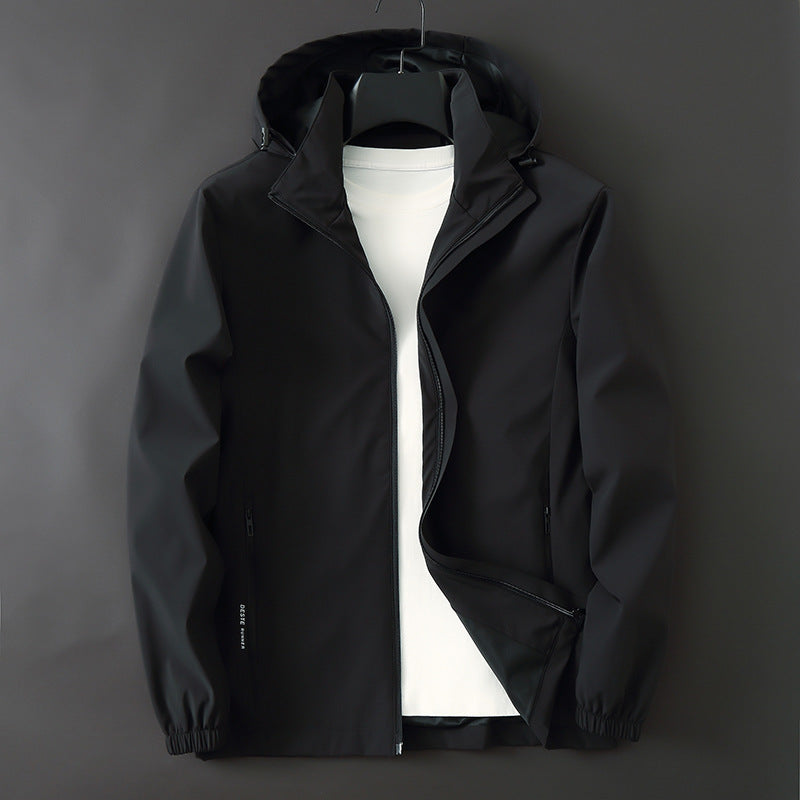 Men's Ultralight Wind and Water-Repellent Softshell Jacket with Hood, Concealed Zipper and Elastic Cuffs Mune Fashion