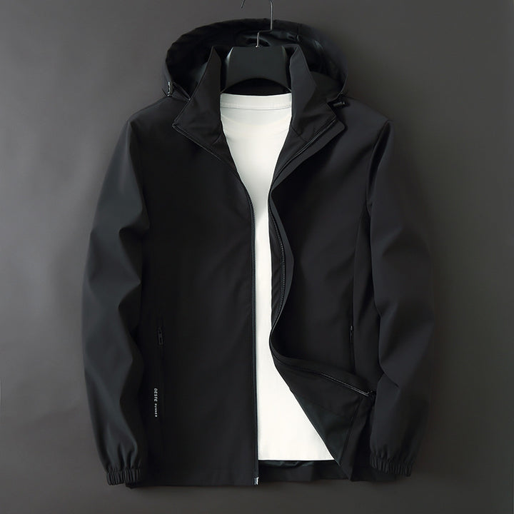 Men's Ultralight Wind and Water-Repellent Softshell Jacket with Hood, Concealed Zipper and Elastic Cuffs Mune Fashion